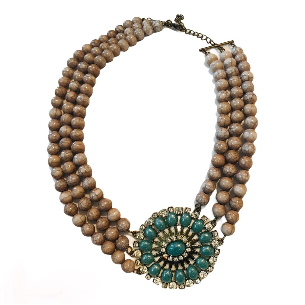 Statement Triple Row Marble Beaded Choker Necklace